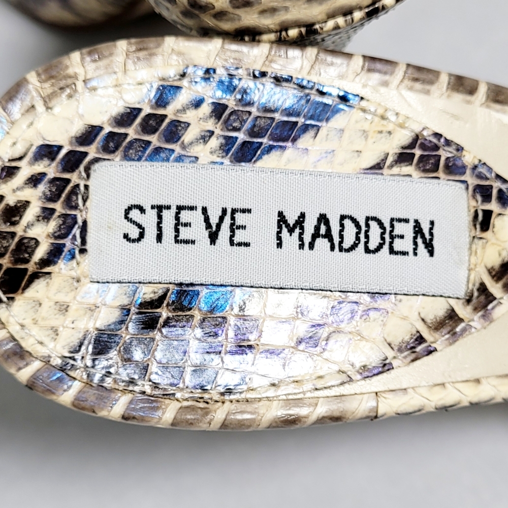Steve Madden Snakeskin and Wood Women's Sandals Minor Flaw - Picture 11 of 13